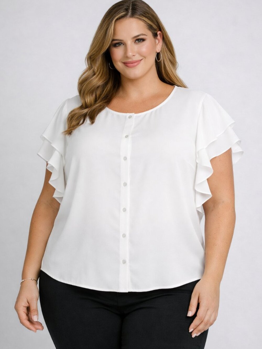 Calvin Klein White Ruffle Blouse Plus Size 1X